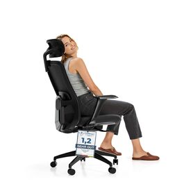 Офісний стіл Desktronic з регулюванням висоти та підтримкою попереку | Ергономічний крісло з дихаючої тканини, широке сидіння SitOne (Чорний)