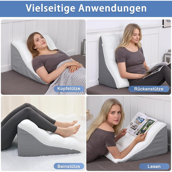 ТANYOO Подушка для читання в ліжко та на диван: ергономічна подушка-валик з піною з пам'яті ефекту, двошарова конструкція, підтримка спини, для рефлюксу, апное сну, комфортна спинка (55x55x25)