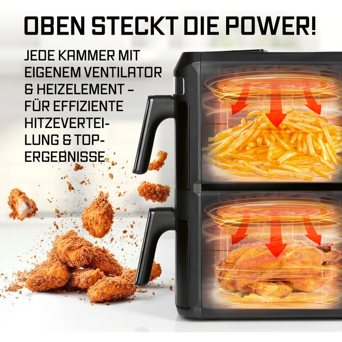 Фритюрниця повітряна Gourmetmaxx AirGenius 9 л (2 x 4,5 л) з 8 програмами | 2 камери для приготування 2 страв одночасно | Сенсорний дисплей | Для 8 осіб