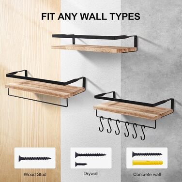 Настінна полиця AGM Wandregal 2 шт. з тримачем для рушників, світло-коричнева, для ванної, кухні, вітальні, офісу, спальні