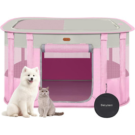 Клітка-манеж для тварин, розкладний загін для кошенят/цуценят, клітка для собак, манеж для цуценят для дому, переноска з сумкою, намет, для відпочинку на природі, кемпінг, рожевий, розмір L