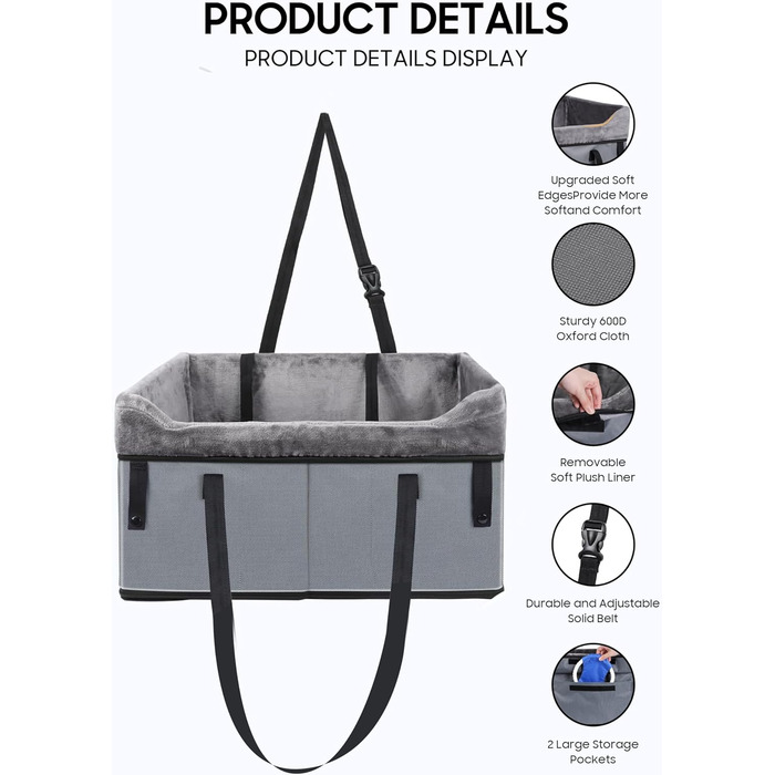 Автомобільний лежак для собак середніх порід, переноска-корзина для собак, з ременем безпеки та плюшевою подушкою, 45 кг