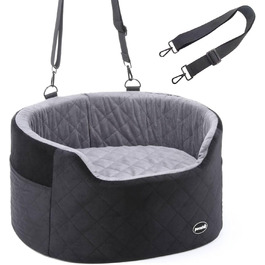 Dog Car Seat Backrest, Middle Seat, Less than 70 cm, Dog Bed for Car Back Seat with Thick Padding for Pet Travel, Waterproof and Washable, Dog Car Seat Backrest with 2 Safety Leashes (M, Black + Gray)