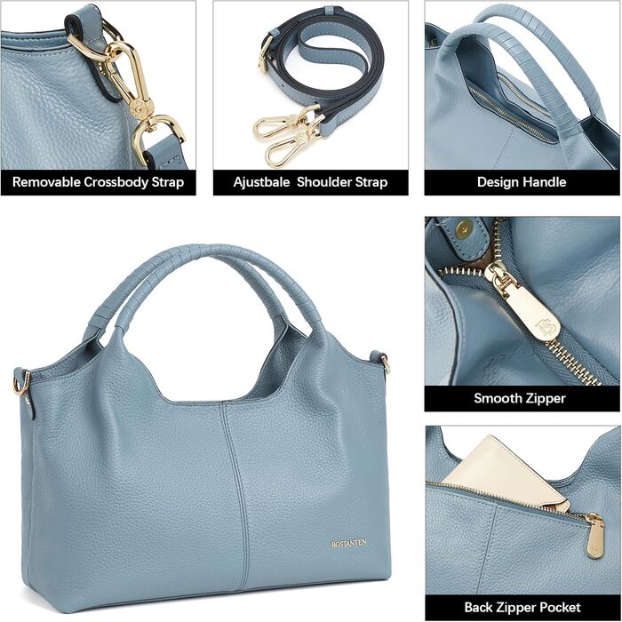 Сумка жіноча BOSTANTEN шкіряна шопер Hobo з ручкою та регульованим ременем, коричнева