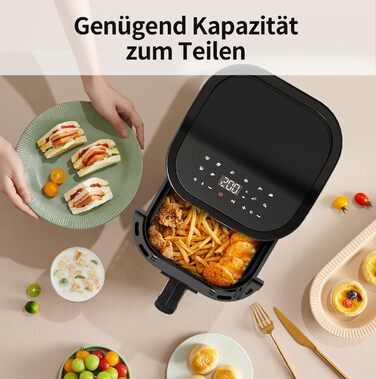 TOKIT Фритюрниця повітряна 1500W, 4.5L, 10 функцій, 360° циркуляція, низький вміст жиру, швидка приготування, компактна (чорний)