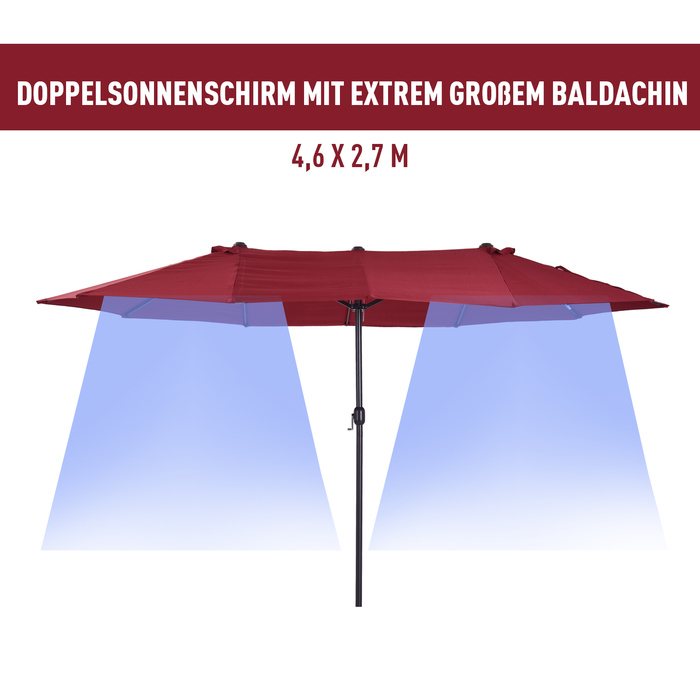 Сонцезахисний парасоль від Outsunny, парасоль для саду 455 x 270 см, торговий парасоль, подвійний сонцезахисний парасоль, парасоль для тераси з ручним підйомом, бордовий, овальний | Aosom