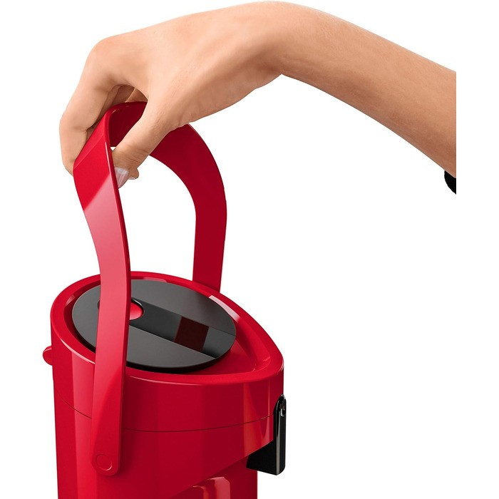 Emsa 515708 Ponza Pump Thermos, Insulated Carafe, Thermos Flask, 1.9L Capacity, Insulated Mug, Pressure Lever, Detachable Drip Tray, Red, 17 x 16.5 x 39 cm