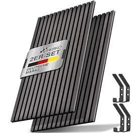 Акустичні панелі TRESKO з дерева 120×60x2,1 см, 2 шт. — 3D стінові ламелі для шумоізоляції, колір Дуб Антрацит, з набором для монтажу та 4 вішаками