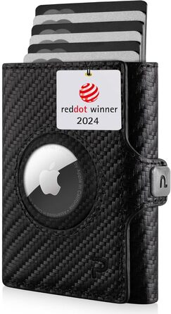 Чоловічий шкіряний гаманець PURISTO KLIK Classic Slim з відділом для монет та RFID-захистом - компактний картхолдер на 10-14 карт (Carbon, AirTag Mini)
