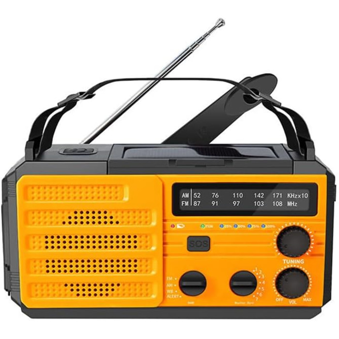 Радіо TKMARS Notfall 8000mAh: радіо з ручкою, FM/AM, сонячна панель, зарядка 2 телефонів, 3-рівні освітлення, SOS-сигнал