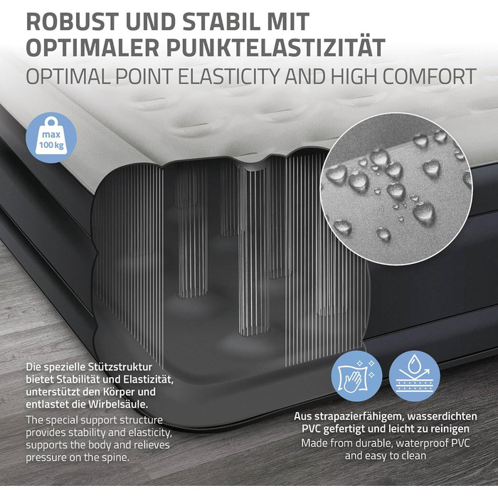 Надувна матрац для 2 осіб ML-Design 203x157x47 см з електричним насосом, сертифікат TÜV, для кемпінгу та гостей, сірий