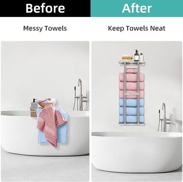 Тримач для рушників на стіну, велика полиця для рушників у ванну кімнату, металева підставка для гостей, сріблястого кольору (30 дюймів)