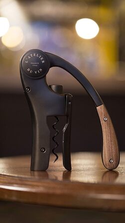 THE WINE WORKSHOP – Oeno Motion Wood & Black – Vertical Lever Corkscrew - Matte Metal and Solid Walnut Wood - Color Black