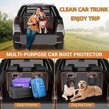 Захист для багажника автомобіля для собак з боковими та захистом краю, універсальна сумка 185x102 см, 600D, водонепроникний, стійкий до подряпин, килимок для багажника для собак, покривало для автомобіля, SUV, Van, Оранжевий