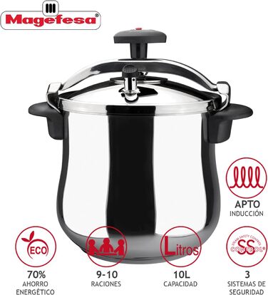 Скороварка Magefesa Star Bombeada 10 л з нержавіючої сталі 18/10 для індукції, рівномірний розподіл тепла, здорове приготування