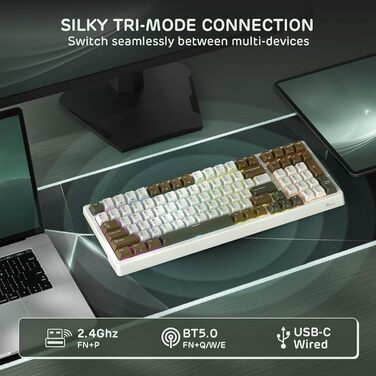 Механічна клавіатура Royal Kludge F99 з NumPad, 95/100 клавіш, Tri-Mode (BT/2.4G/USB-C), Hot-Swap, 5000 mAh, кастомізовані перемикачі (Beige/Green)