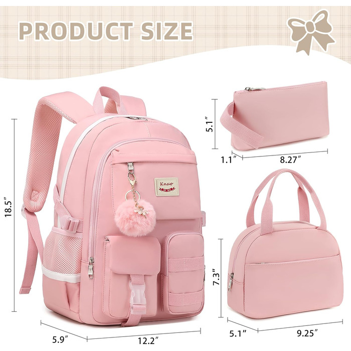 Набір рюкзаків для підлітків, дівчат та жінок: рюкзак, пенал, ланчбокс (Рожевий, L)
