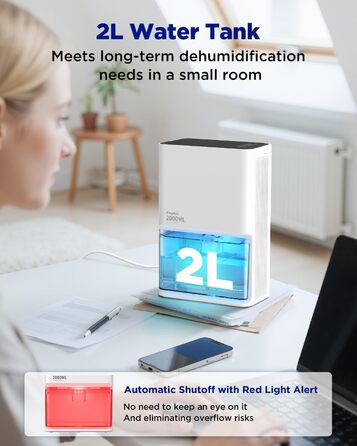 EasyAcc Електричний осушувач повітря 2000мл, продуктивність 500-650мл/день, 3 режими, автоматичне відтанення, LED-підсвітка 7 кольорів, автовимкнення, для приміщень до 20 м²