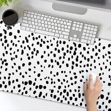 Килимок для миші Japanisches Mauspad, 90 x 40 см, в стилі аніме, арт-дизайн, великий килимок для геймінгу, клавіатури, для дому та офісу (XX-Large, чорний, білий, у горошок)