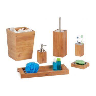 Relaxdays Bamboo Bath Set, 6-Piece