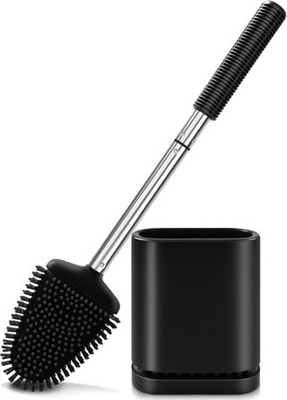 Набір для туалету: щітка для унітазу з тримачем, нержавіюча сталь та силікон, чорний