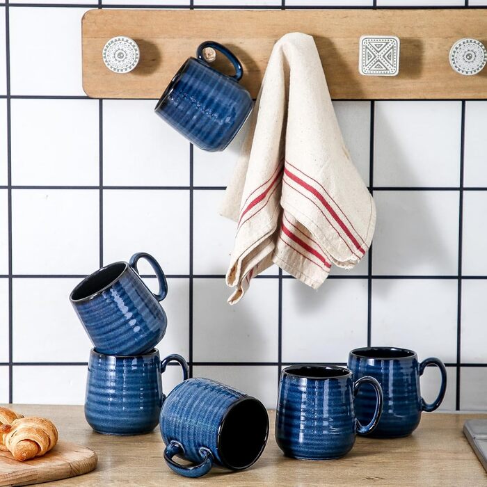 Набір кавових чашок Hasense, темно-сірий, 4 шт., 340 мл, з великою ручкою, для кави, чаю, молока, гарячого шоколаду, сумісні з мийкою та мікрохвильовою піччю