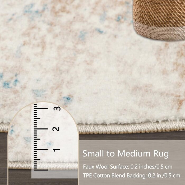 Килим для вітальні 160x230 см, абстрактний, короткий ворс, для спальні, миючий, сучасний, м'який, для їдальні, дитячої кімнати (160 см круглий, бежевий)