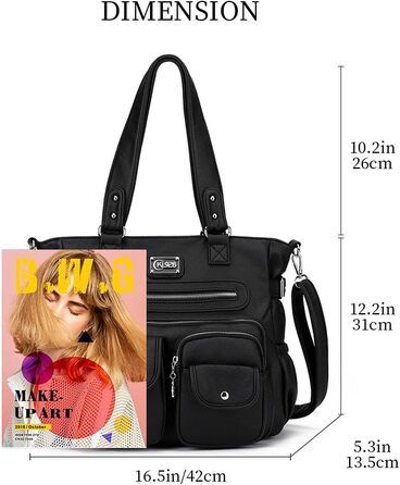 Сумка жіноча KL928 через плече, велика, чорна, PU шкіра, з багатьма відділеннями