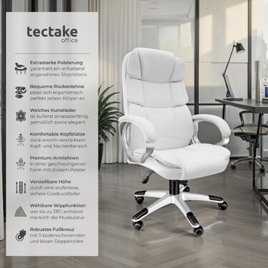 Крісло для офісу Tectake® з підлокітниками, регулюванням висоти та функцією гойдання, шкіряне, біле