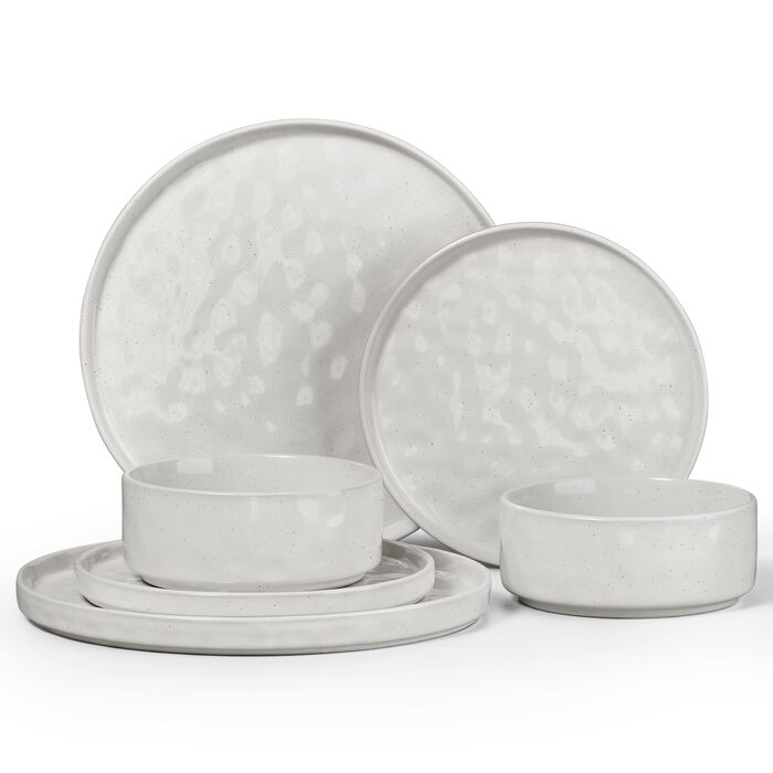 Посуд Herogo на 6 осіб з кераміки: набір тарілок та мисок, реактивна глазур, білий перламутровий, мікрохвильовий та посудомийна машина, стійкий до сколів