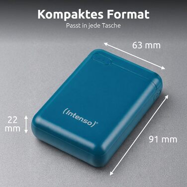 Повербанк Intenso Powerbank XS10000, 10000 мАг, швидка зарядка, USB-C, USB-A, microUSB для смартфона, планшета та камери, Petrol