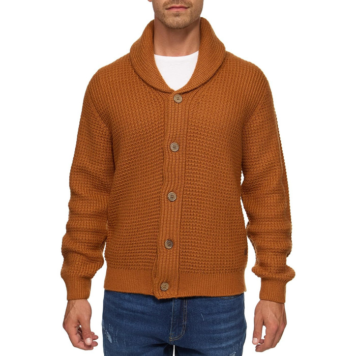 Чоловічий кардиган Indicode INBrandox з коміром-шарфом та кнопковою застібкою | Дріб'язковий кардиган для чоловіків (M, Карамель)