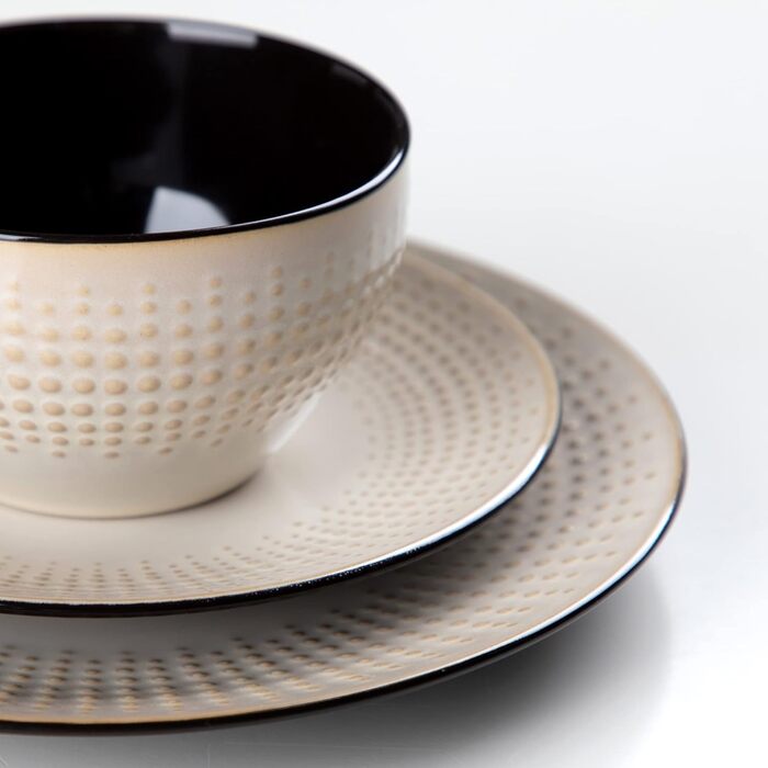 Набір посуду GUTO Tafelservice: 48 предметів (12 тарілок, 12 десертних тарілок, 12 салатників, 12 чашок) - бежевий, кераміка