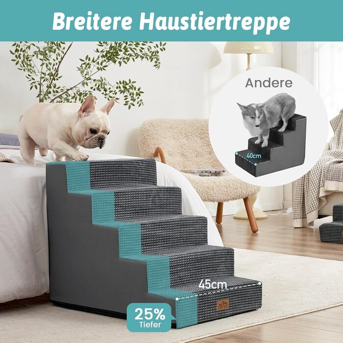 COZY KISS Dog Stairs for Small Dogs, Wide Steps Pet Stairs for Bed Couch Car, 60cm High High-Density Foam Cat Stairs with Removable Cover (7x0x60cm, ) (Dark Gray, 5, 75x50x60cm)