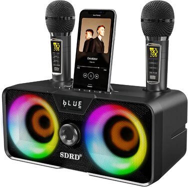 Портативна караоке-машина з Bluetooth, 20W, 2 бездротові мікрофони, PA-система для дому, вечірок, церкви, пікніка, на відкритому повітрі, чорний