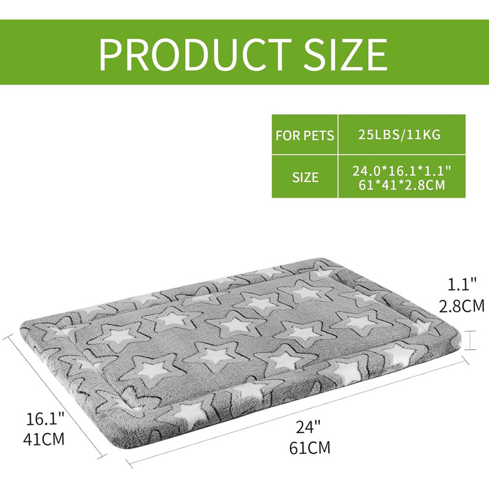 EMPSIGN Dog Bed, Medium-Sized Dogs, Washable Dog Cushion (cool and warm), Dog Mat made of High-Density Foam for Cages, Gray, 76x51x2.8cm (M (61*46*2.8cm))