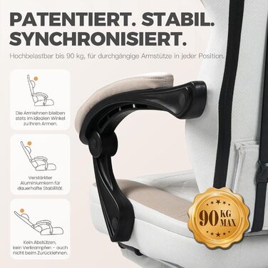 Крісло ігрове Dowinx з тканини, масажне, з підніжкою, ергономічне, для геймерів, офісне, 150 кг, бежеве