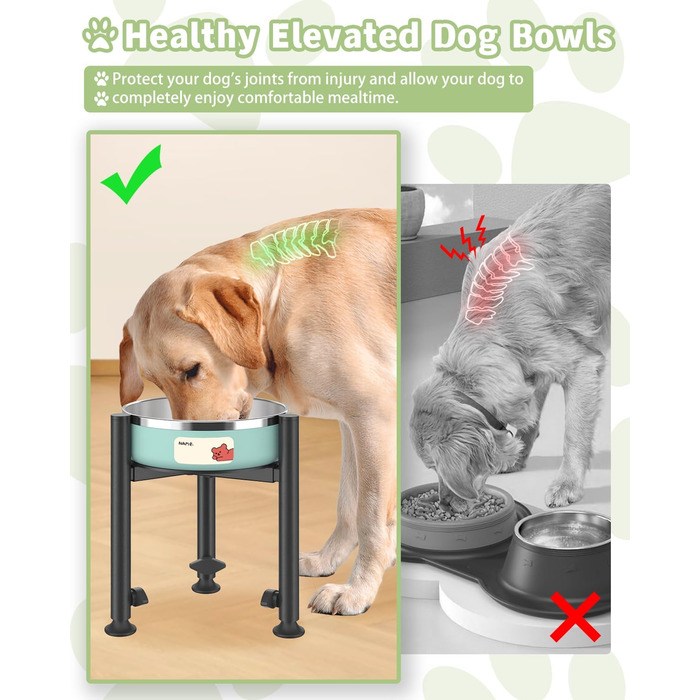 Підставка для миски для собак з принтом лапи, регульована по висоті (3 положення), металева, для маленьких, середніх та великих собак (лише підставка)