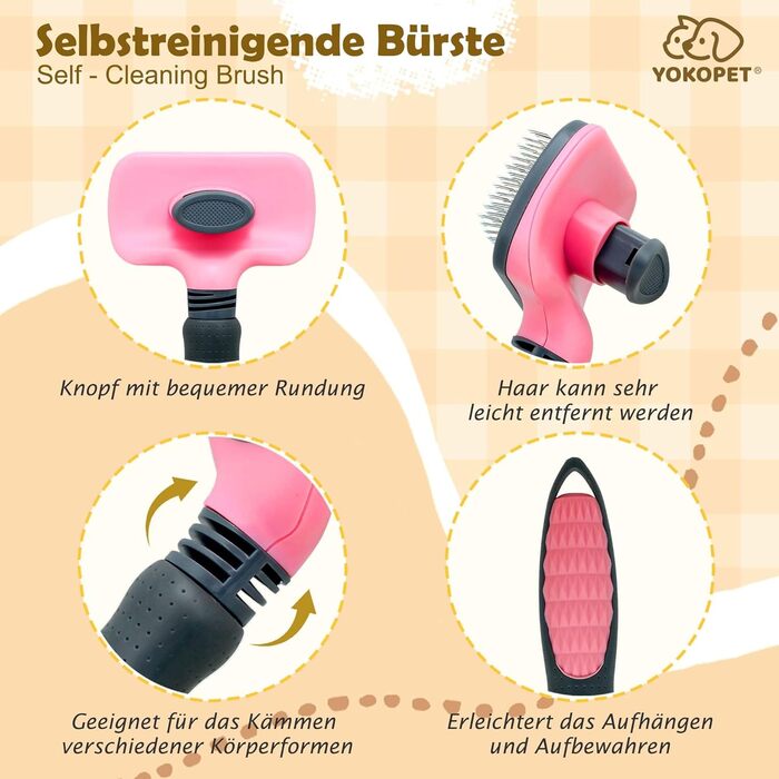 Щітка для собак та котів, видаляє підшерстя, самоочисна щітка для довгої та короткої шерсті, видаляє шерсть з одягу одним натисканням кнопки (рожева)