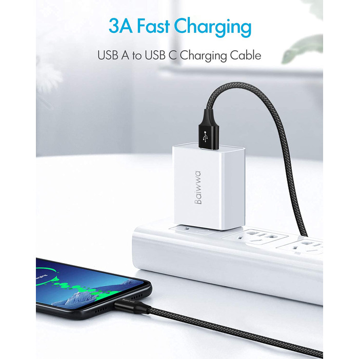 Кабель USB-C на USB-A, 4м, чорний: для Samsung, iPhone, Redmi, Pixel