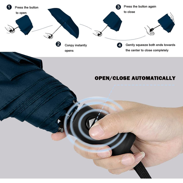 Вітростійкий туристичний парасолька SIEPASA, компактний автоматичний парасолька для подорожей, Marineblau (темно-синій), 42 дюйми