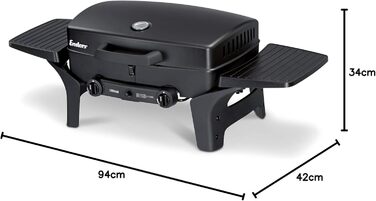 Enders® Gas Grill URBAN, Table Grill, Grilling, Cooking, and Baking Function, 2 Stainless Steel Burners, Small, with Grill Thermometer, Balcony, Camping Grill, Aluminum Die-Cast Housing, Cast Iron Grate, #2095