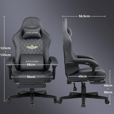 Геймерське крісло GTPLAYER Stoff: ергономічне офісне крісло для ПК, до 150 кг, з підлокітниками, регульованою спинкою та підставкою для ніг (сіре)