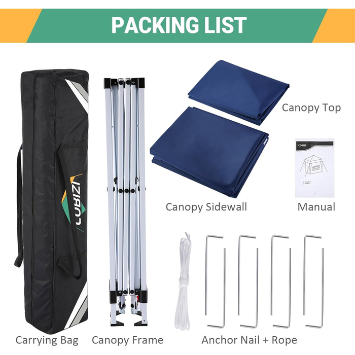 COBIZI Pavilion 3x3, Folding Pavilion 3x3 Waterproof Stable Winterproof | 8x Pegs | 4x Wind Rope | UV Protection 50+ | High-Density Tarpaulin | Pop-up Pavilion Folding 3x3m Tent 3x3 Party Tent (Blue)