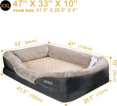 JOYELF XLarge Memory Foam Dog Bed Orthopedic Dog Bed & Sofa with Removable Washable Cover and Squeaky Toy as a Gift (L 120 x W 84 x H 25 cm)