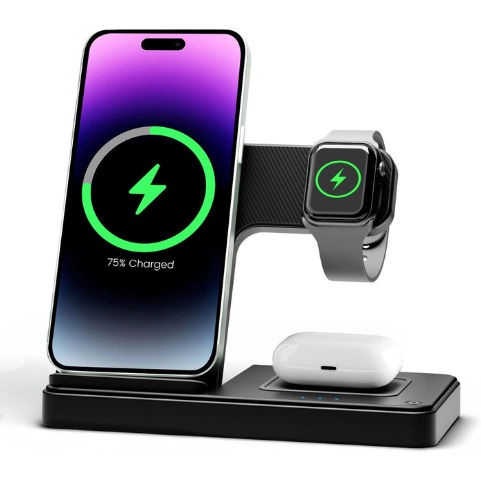 Бездротова зарядка 3-в-1 для Apple iPhone, Apple Watch, AirPods - компактна, для дому, офісу, подорожей