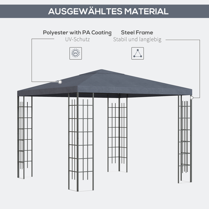 Outsunny Garden Pavilion 3x3m Stable Party Tent Event Tent Garden Tent Made of Steel & Polyester in Grey for Garden Parties & Events