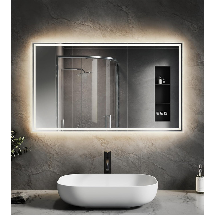Дзеркало для ванної кімнати SVNR з підсвічуванням, 40x60 см, LED, алюмінієва рама, захисне скло, IP44, 4 кольори світла, проти запотівання