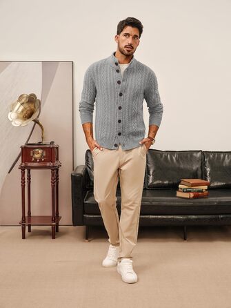 Кардиган чоловічий PJ PAUL JONES з косими візерунками, на ґудзиках, грубий трикотаж, сірий, L