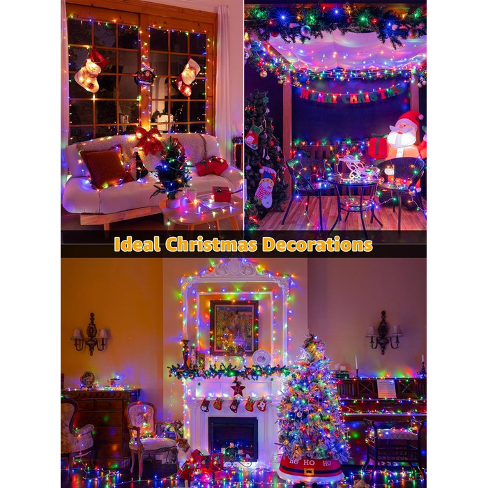 LED-гірлянда для дому та вулиці, 10м, 100 LED, святкова прикраса, вологостійка, 8 режимів світіння, таймер, гірлянда на ялинку (тепле біле світло)